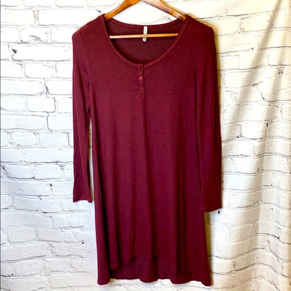 Z Supply Red Black Henley Long Sleeve Dress Size Small